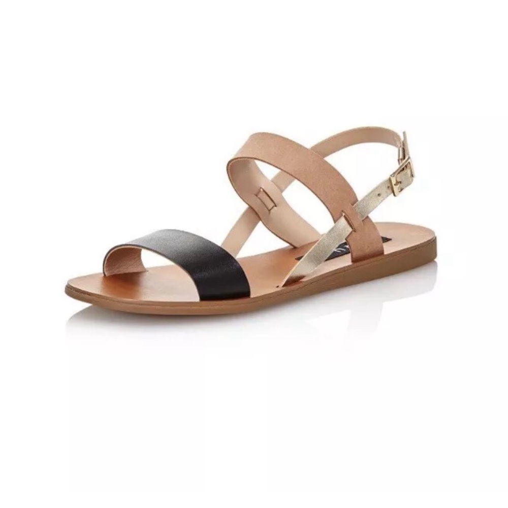 AQUA Sam Strappy Sandals - Tan/Black - Size 5.5